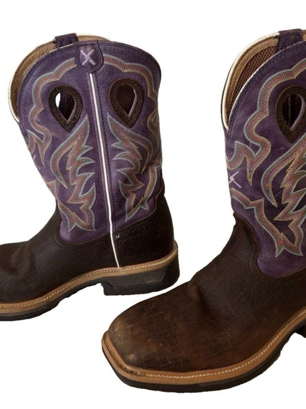 Twisted X Men’s 12” Lite Cowboy Boots Alloy Boots Brown & Purple Size 10.5 D